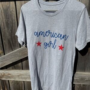 American Girl Graphic T Shirt Patriotic USA Red White Blue Fourth of July